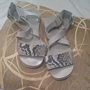 Marc Fisher Wome's Gray and Snake Print Sandals Size 8M